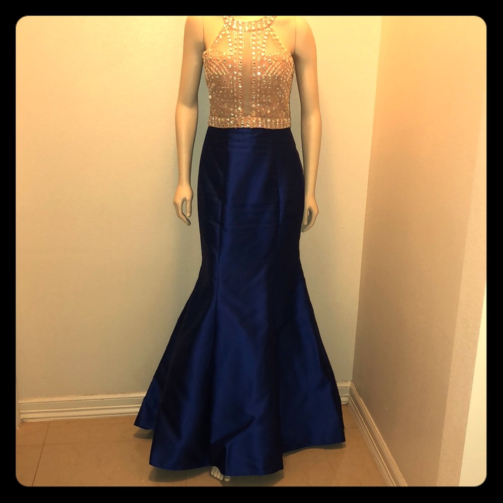 BEAUTIFUL MERMAID MAXI GOWN BLUE/NUDE WITH STONES